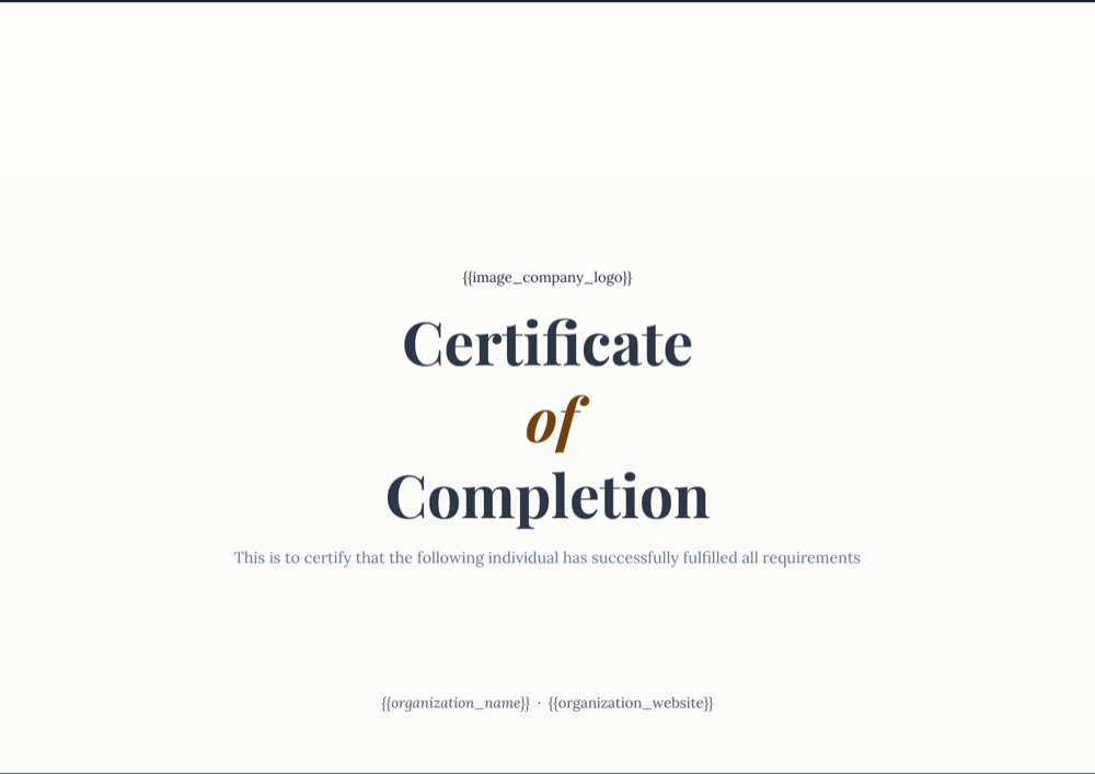 AI-generated certificate of completion Word document template in the Editorial design style