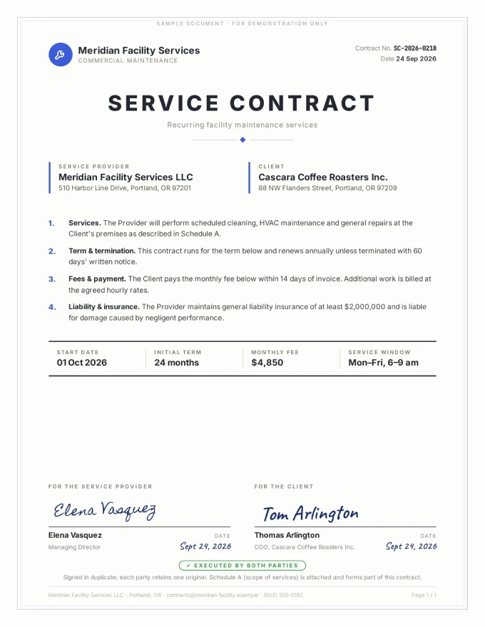 Service contract from a live record